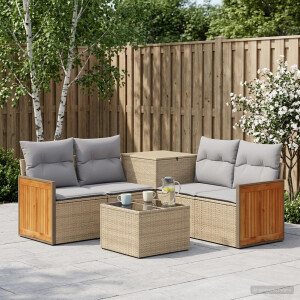 vidaXL Bankstel 6 st Beige en Licht Grijs Poly Rattan en Staal