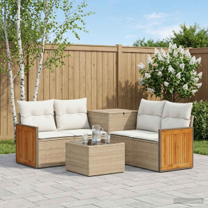 vidaXL Bankstel 6 st Beige en Crème Wit Poly Rattan en Staal