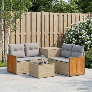 vidaXL Bankstel 6 st Beige en Licht Grijs Poly Rattan en Staal
