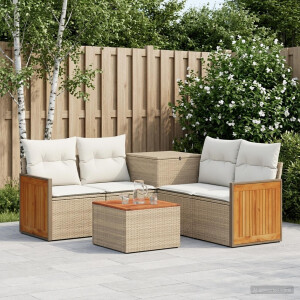 vidaXL Bankstel 6 st Beige en Crème Wit Poly Rattan en Staal
