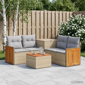 vidaXL Bankstel 6 st Beige en Licht Grijs Poly Rattan en Staal