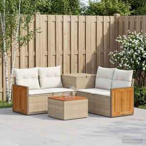 vidaXL Bankstel 6 st Beige en Crème Wit Poly Rattan en Staal