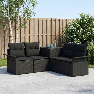 vidaXL Bankstel 5 st Zwart Poly Rattan en Staal