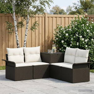 vidaXL Bankstel 5 st Zwart en Cream Wit Poly Rattan en Staal