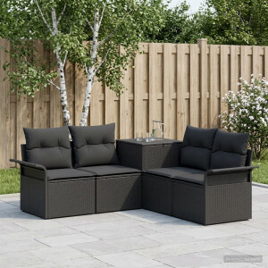 vidaXL Bankstel 5 st Zwart Poly Rattan en Staal