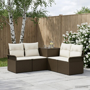 vidaXL Bankstel 5 st Bruin en Crème Wit Poly Rattan en Staal