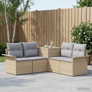 vidaXL Bankstel 5 st Beige en Licht Grijs Poly Rattan en Staal