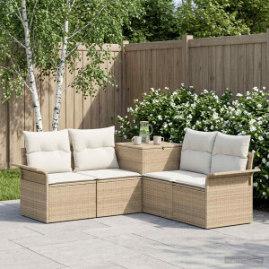 vidaXL Bankstel 5 st Beige en Crème Wit Poly Rattan en Staal