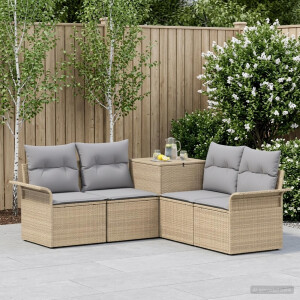 vidaXL Bankstel 5 st Beige en Licht Grijs Poly Rattan en Staal