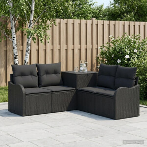 vidaXL Bankstel 5 st Zwart Poly Rattan en Staal