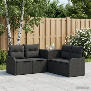 vidaXL Bankstel 5 st Zwart Poly Rattan en Staal