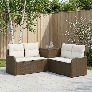 vidaXL Bankstel 5 st Bruin en Crème Wit Poly Rattan en Staal
