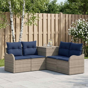 vidaXL Bankstel 5 st Grijs en Marineblauw Poly Rattan en Staal