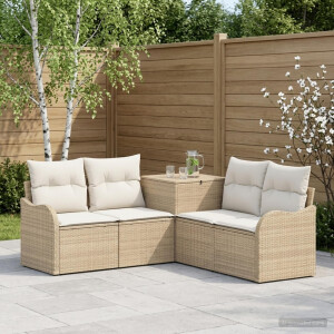 vidaXL Bankstel 5 st Beige en Crème Wit Poly Rattan en Staal