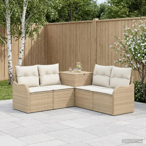 vidaXL Bankstel 5 st Beige en Crème Wit Poly Rattan en Staal