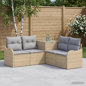 vidaXL Bankstel 5 st Beige en Licht Grijs Poly Rattan en Staal