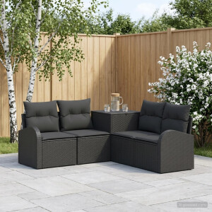 vidaXL Bankstel 5 st Zwart Poly Rattan en Staal