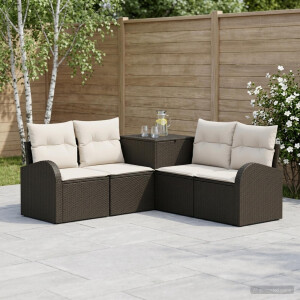 vidaXL Bankstel 5 st Zwart en Cream Wit Poly Rattan en Staal
