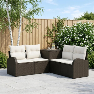 vidaXL Bankstel 5 st Zwart en Cream Wit Poly Rattan en Staal