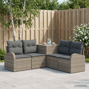 vidaXL Bankstel 5 st Grijs en Donkergrijs Poly Rattan en Staal