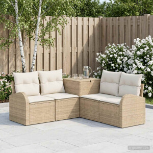 vidaXL Bankstel 5 st Beige en Crème Wit Poly Rattan en Staal