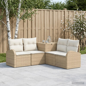 vidaXL Bankstel 5 st Beige en Crème Wit Poly Rattan en Staal