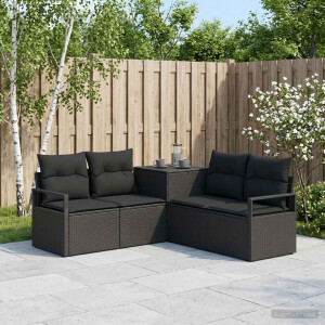 vidaXL Bankstel 5 st Zwart Poly Rattan en Staal