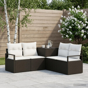 vidaXL Bankstel 5 st Zwart en Cream Wit Poly Rattan en Staal