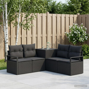 vidaXL Bankstel 5 st Zwart Poly Rattan en Staal
