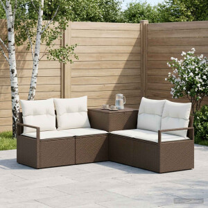 vidaXL Bankstel 5 st Bruin en Crème Wit Poly Rattan en Staal