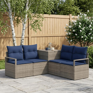vidaXL Bankstel 5 st Grijs en Marineblauw Poly Rattan en Staal