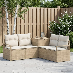vidaXL Bankstel 5 st Beige en Crème Wit Poly Rattan en Staal