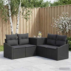 vidaXL Bankstel 5 st Zwart Poly Rattan en Staal