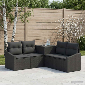 vidaXL Bankstel 5 st Zwart Poly Rattan en Staal