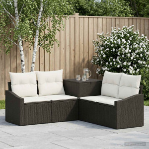 vidaXL Bankstel 5 st Zwart en Cream Wit Poly Rattan en Staal