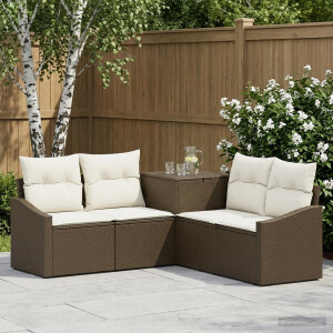 vidaXL Bankstel 5 st Bruin en Crème Wit Poly Rattan en Staal