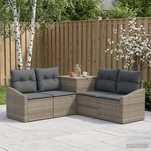 vidaXL Bankstel 5 st Grijs en Donkergrijs Poly Rattan en Staal
