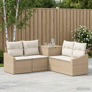 vidaXL Bankstel 5 st Beige en Crème Wit Poly Rattan en Staal