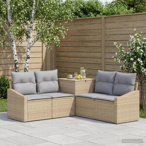 vidaXL Bankstel 5 st Beige en Licht Grijs Poly Rattan en Staal