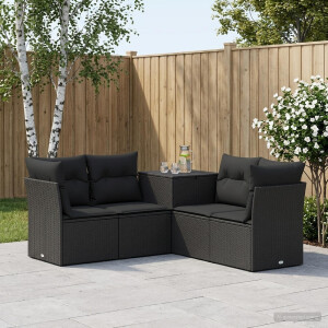 vidaXL Bankstel 5 st Zwart Poly Rattan en Staal