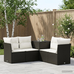 vidaXL Bankstel 5 st Zwart en Cream Wit Poly Rattan en Staal