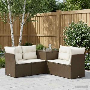 vidaXL Bankstel 5 st Bruin en Crème Wit Poly Rattan en Staal