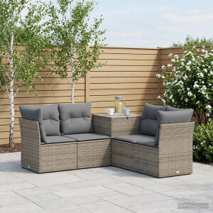 vidaXL Bankstel 5 st Grijs en Donkergrijs Poly Rattan en Staal
