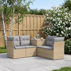 vidaXL Bankstel 5 st Beige en Licht Grijs Poly Rattan en Staal