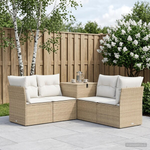 vidaXL Bankstel 5 st Beige en Crème Wit Poly Rattan en Staal