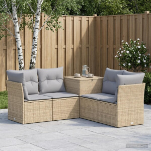 vidaXL Bankstel 5 st Beige en Licht Grijs Poly Rattan en Staal