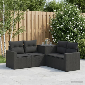 vidaXL Bankstel 5 st Zwart Poly Rattan en Staal