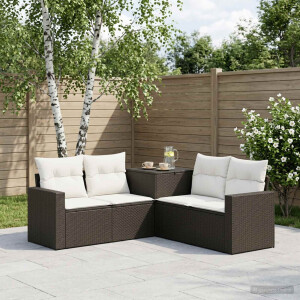 vidaXL Bankstel 5 st Zwart en Cream Wit Poly Rattan en Staal