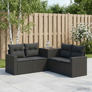 vidaXL Bankstel 5 st Zwart Poly Rattan en Staal