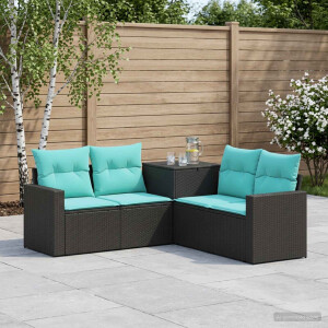 vidaXL Bankstel 5 st Zwart en Blauw Poly Rattan en Staal